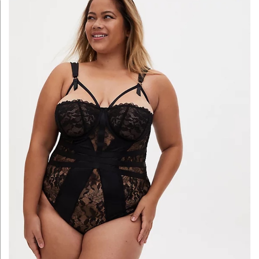 Torrid Black Satin and Lace Underwire Cheeky Bodysuit